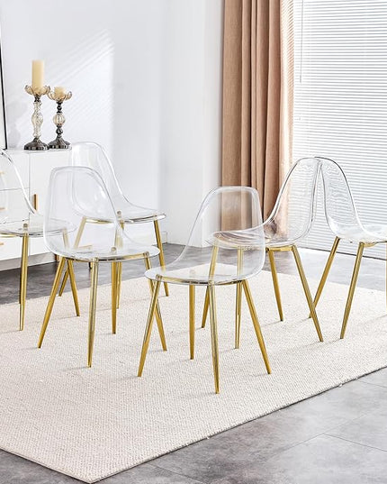 NicBex Dining Chairs Set of 6 Armless Crystal Clear Dining Chairs Modern Plastic Kitchen Chairs,Accent Ghost Chairs with Golden Metal Legs for Kitchen,Dining Room,Living Room,Transparent - LeafyLoom