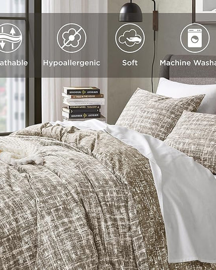 Hyde Lane Comforter King Size for Men, Taupe Modern Farmhouse Aesthetic Soft Bedding Set, Masculine Plaid Lines Pattern Bed Sets for All Season, 3 Pieces includes 1 Comforter, 2 Shams (104"x 90") - LeafyLoom
