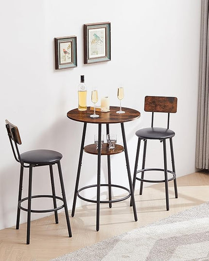 NicBex Kitchen Table Set Modern Dining Table Set Small Dining Table for 2 Round Bar Stool Set with Shelf, Upholstered Stool with Backrest for Dining Room, Dinette, Compact Space, Rustic Brown - LeafyLoom