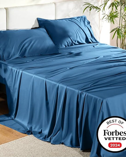 Bedsure King Size Sheet Set, Cooling Sheets King, Rayon Derived from Bamboo, Deep Pocket Up to 16", Breathable & Soft Bed Sheets, Hotel Luxury Silky Bedding Sheets & Pillowcases, Peacock Blue - LeafyLoom
