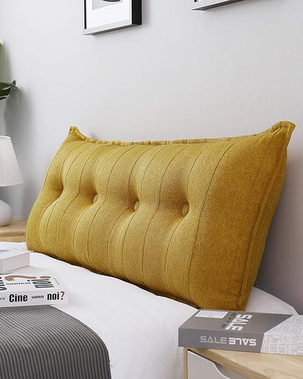 Johnear Large Headboard Pillow Cotton Linen Daybed Cushion Backrest Bolster Pillow Support Positioning Bed Sofa Rest Reading Pillow （Yellow, 54 x 3 x 20 inches） - LeafyLoom