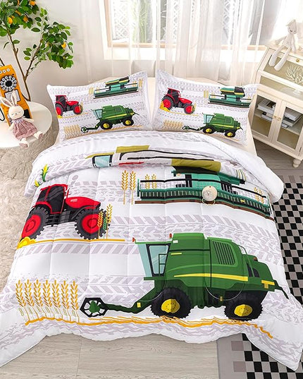 CVHOUSE Bedding Set for Boys, Tractor Comforter Twin, Cartoon Truck Quilt Set with 1 Comforter and 2 Pillow Cases- 3 Piece - LeafyLoom