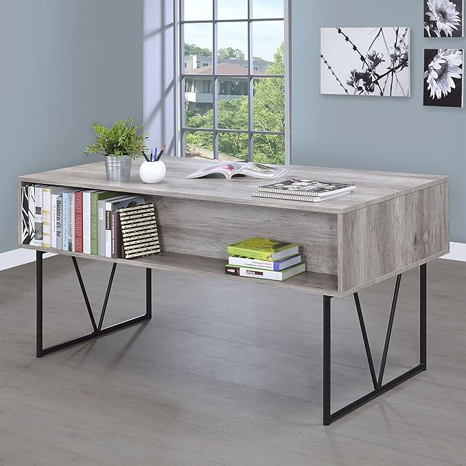 Coaster Home Furnishings Analiese Rustic 63-Inch 4-Drawer Home Office Computer Writing Desk Study Table with Storage Engineered Eco-Friendly Wood Look Laminate Sturdy Steel Grey Driftwood 801999 - LeafyLoom