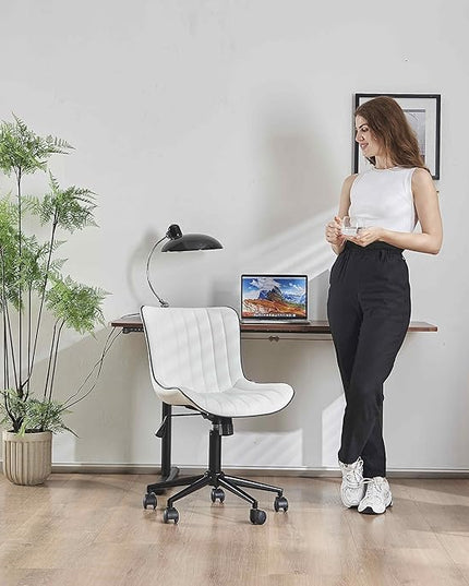 YOUNIKE White Office Chair Swivel Leather Desk Chair, Upholstered Adjustable Computer Task Chair with Wheels, Modern Armless Rolling Gaming Chair Mid Back - LeafyLoom