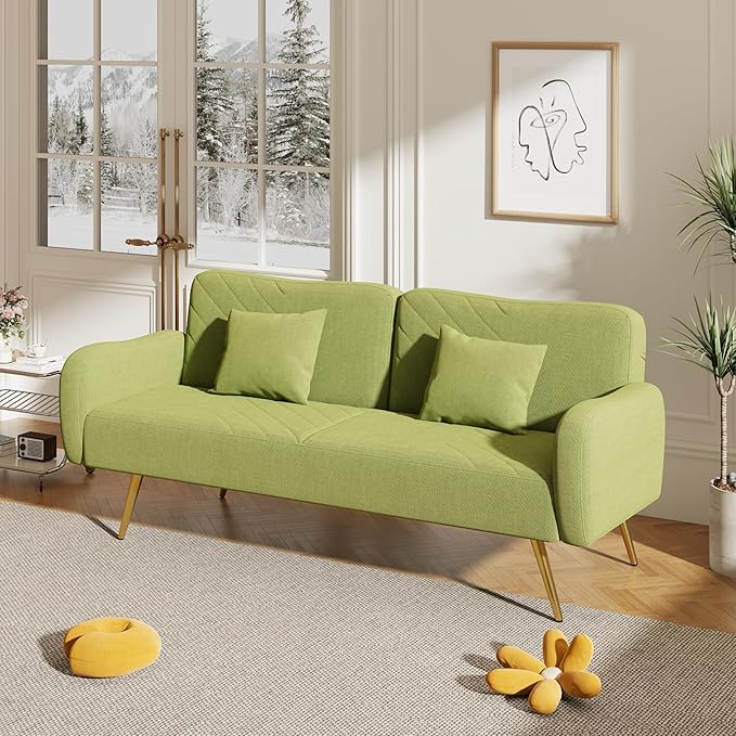 NicBex Sectional Couch Sofa with 2 Throw Pillows Sofa Bed Cloud Couch for Living Room Furniture Sets with Adjustable Back, Modular Sofa for Living Room, Bedroom, Apartment,70.47" L, Green - LeafyLoom