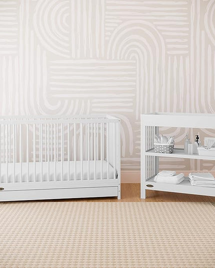 Graco Teddi 5-in-1 Convertible Crib with Drawer (White) – GREENGUARD Gold Certified, Crib with Drawer Combo, Full-Size Nursery Storage Drawer, Converts to Toddler Bed, Daybed and Full-Size Bed - LeafyLoom