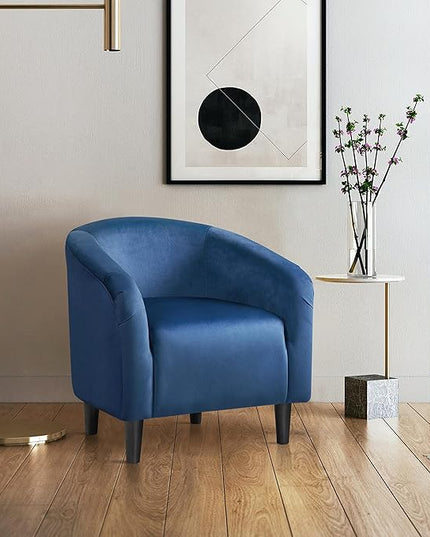 Yaheetech Club Chair, Velvet Accent Chair Upholstered Barrel Chair Sitting Chair with Armrest and Low Back for Living Room Bedroom, Pagoda Blue - LeafyLoom