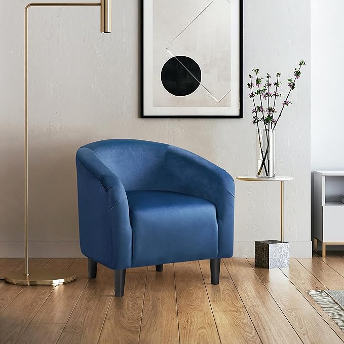 Yaheetech Club Chair, Velvet Accent Chair Upholstered Barrel Chair Sitting Chair with Armrest and Low Back for Living Room Bedroom, Pagoda Blue - LeafyLoom