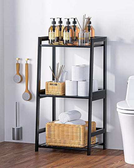 Bathroom Shelves, 3 Tier Ladder Shelf Bamboo Nightstand Open Shelving, Bookshelf Bookcase End Table Plant Stand for Living Room, Bedroom, Bathroom, Kitchen, Balcony - LeafyLoom