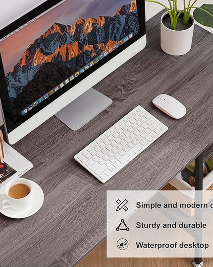 VECELO 43 Inch Computer Desk Writing Study Work Office Table Modern desk with shelves wooden desk for Home Bedroom,Brown Desk - LeafyLoom