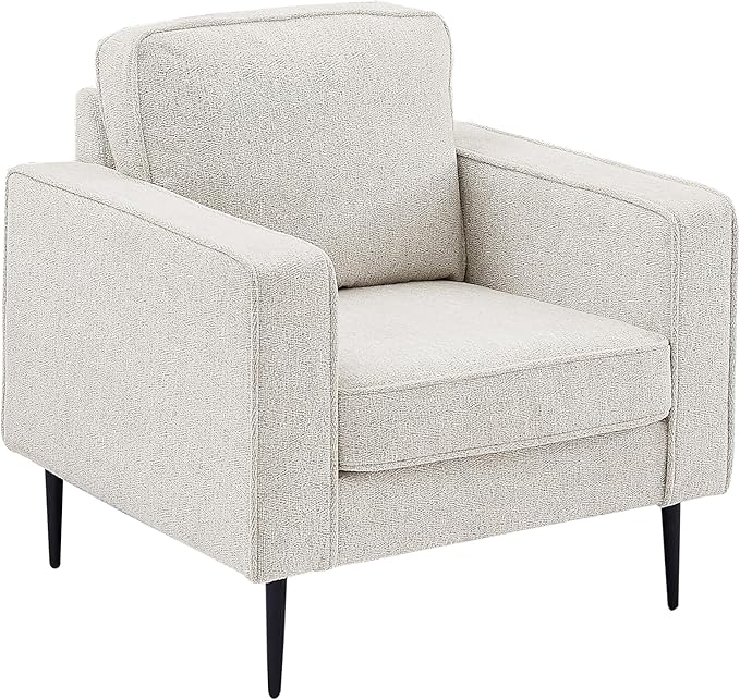 Upholstered Accent Chair, Single Seat Sofa with Metal Legs, Modern Armchairs for Living Room,Bedroom and Office,White, 1 Seater - LeafyLoom
