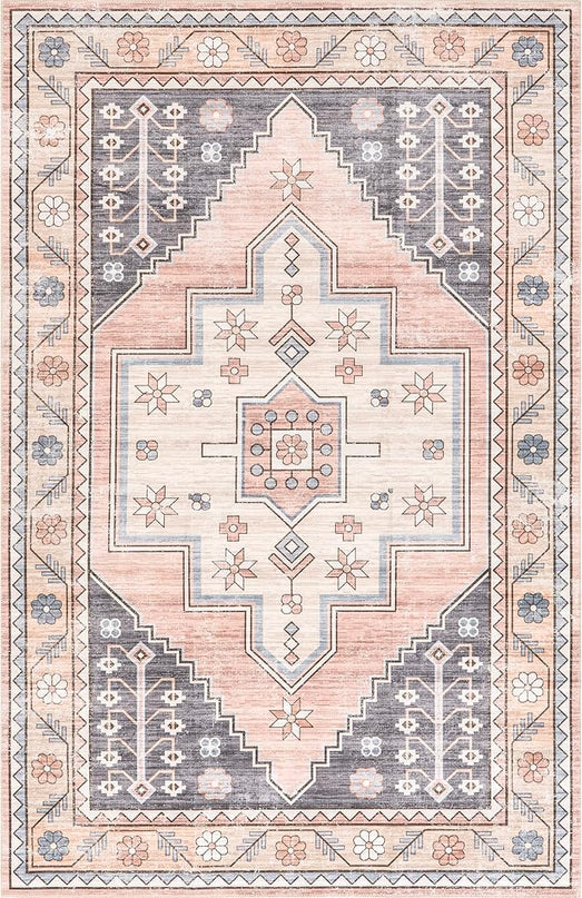 nuLOOM Catreena Transitional Floral Machine Washable Ultra Thin Area Rug, 5' x 8', Pink - LeafyLoom