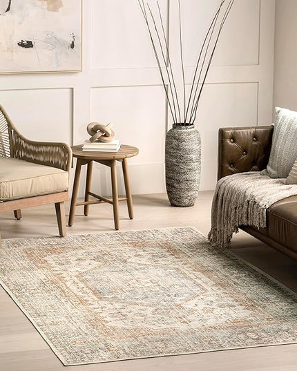 nuLOOM 9x12 Machine Washable Rain Haven Vintage Medallion Area Rug, Light Grey, Traditional Faded Design, Non-Slip Backing, Stain Resistant, For Bedroom, Dining Room, Living Room, Kitchen - LeafyLoom