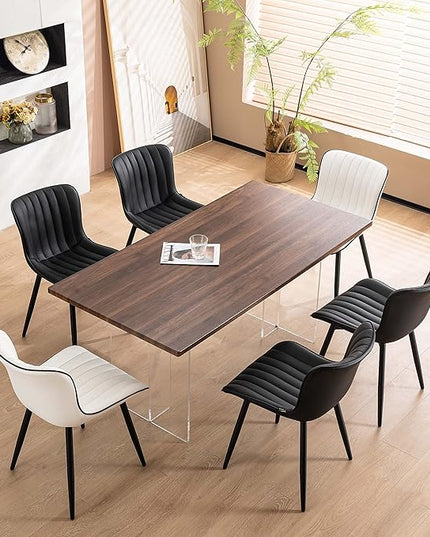 YOUNUOKE Black Dining Chairs Set of 2 Upholstered Mid Century Modern Kitchen Chair Armless Faux Leather Accent Dinning Side Chairs with Back and Metal Legs for Guest Waiting Reception Living Room - LeafyLoom