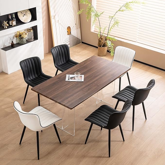YOUNUOKE Black Dining Chairs Set of 2 Upholstered Mid Century Modern Kitchen Chair Armless Faux Leather Accent Dinning Side Chairs with Back and Metal Legs for Guest Waiting Reception Living Room - LeafyLoom