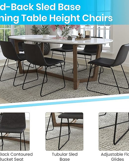 Flash Furniture Butler 18 Inch Commercial Grade LeatherSoft Dining Table Height Chair, Mid-Back Black Sled Base with Dark Gray LeatherSoft Upholstery, Set of 2 - LeafyLoom