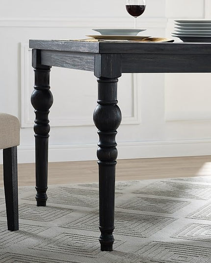 Roundhill Furniture Leviton Urban Style Dark Washed Wood Dining Set: Table and 6 Chairs, Tan - LeafyLoom