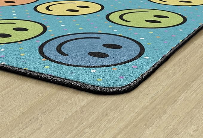 Flagship Carpets Smiley Seating (Seats 20) Classroom Area Rug or Educational Learning Mat, Kids Room or Playroom Carpet, 6' x 8'4", Blue/Multi (FA2393-32FS) - LeafyLoom