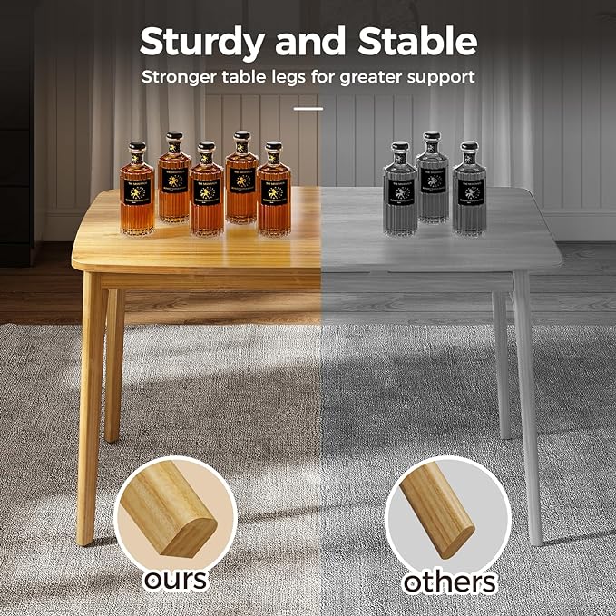 KKL Dining Table, 47“ Malaysian Oak Kitchen Table, Farmhouse Wood Dining Table for 2, Easy Assembly, Natural - LeafyLoom