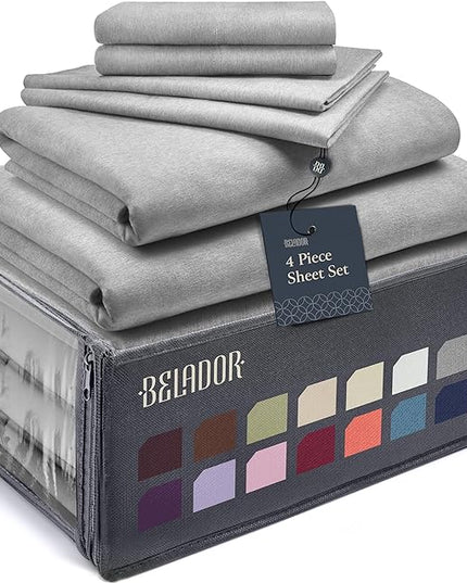 BELADOR Silky Soft Twin Sheet Set - Luxury 4 Piece Bed Sheets for Twin Size Bed, Secure-Fit Deep Pocket Sheets with Elastic, Breathable Hotel Sheets and Pillowcase Set, Wrinkle Free Oeko-Tex Sheets - LeafyLoom