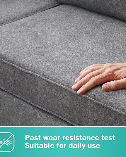 91" Modern Upholstered Living Room Sectional Sofa,with 3 Pillows,L Shape Wood Frame Furniture Couch,w/Track Armrests,Cushions and Legs,for Dorm, Apartment,Studio,Office,Grey - LeafyLoom