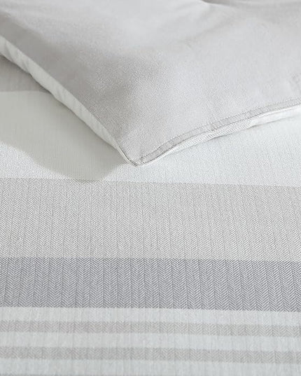 Nautica - Queen Comforter Set, Cotton Reversible Bedding with Matching Shams, Mediterranean Inspired Home Decor for All Seasons (Fairwater Grey, Queen) - LeafyLoom