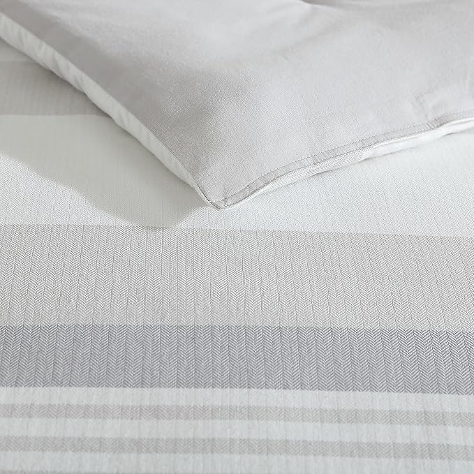 Nautica - Queen Comforter Set, Cotton Reversible Bedding with Matching Shams, Mediterranean Inspired Home Decor for All Seasons (Fairwater Grey, Queen) - LeafyLoom