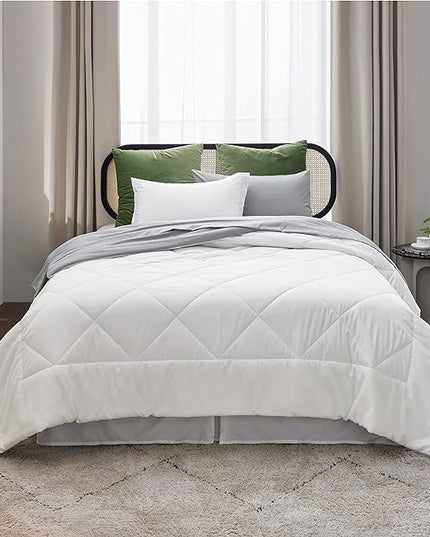 Bedsure White Twin XL Comforter Sets - 5 Pieces Reversible White Twin XL Bedding Sets with Comforters, Sheets, Pillowcase & Sham, Twin XL Bed Sets for College - LeafyLoom