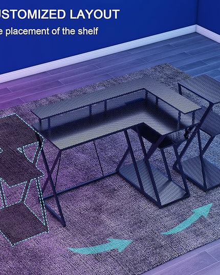 47 Inch L Shaped Gaming Desk L Desk Gaming Desk with Led Lights Computer Desk with Power Outlets Gaming Table Corner Desk for Bedroom Small Desk for Home Office,Black - LeafyLoom