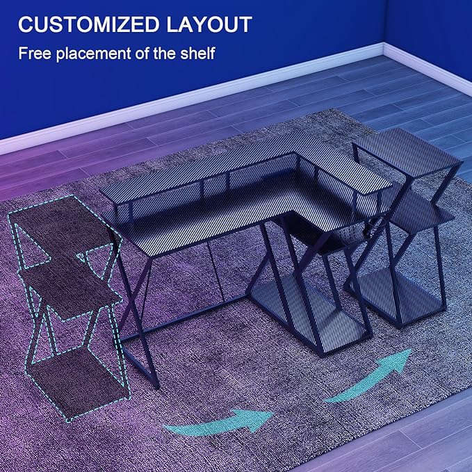 47 Inch L Shaped Gaming Desk L Desk Gaming Desk with Led Lights Computer Desk with Power Outlets Gaming Table Corner Desk for Bedroom Small Desk for Home Office,Black - LeafyLoom