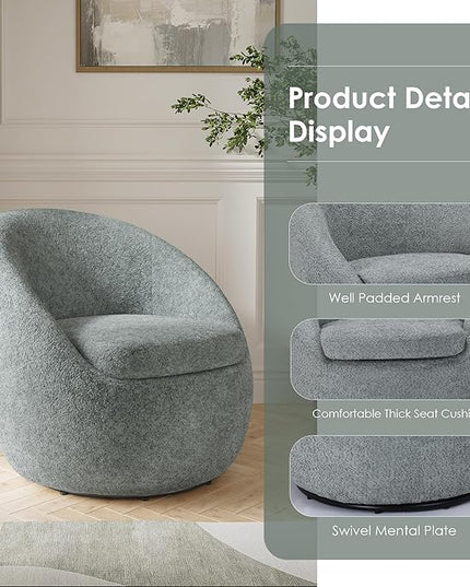 Farini Swivel Accent Chair,Swivel Barrel Chair, Comfy Oversized Round Accent Chair for Living Room Bedroom(Light Green) - LeafyLoom