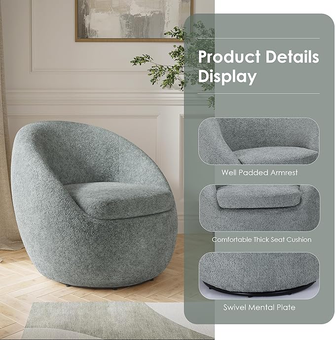 Farini Swivel Accent Chair,Swivel Barrel Chair, Comfy Oversized Round Accent Chair for Living Room Bedroom(Light Green) - LeafyLoom