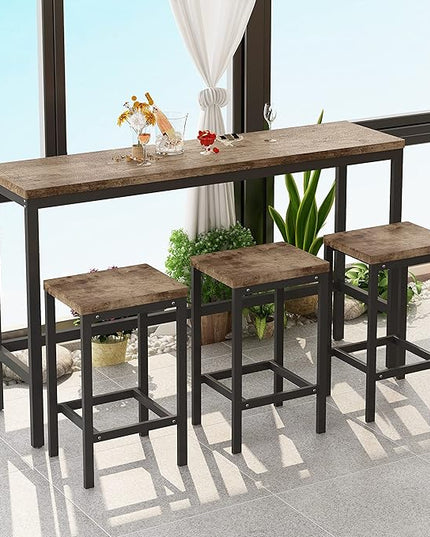 NicBex Kitchen Table Set Dining Room Table Set Modern Design Kitchen Dining Table, Pub Table, Long Dining Table Set with 3 Stools for Kitchen, Apartment, Easy Assembly, Natural - LeafyLoom