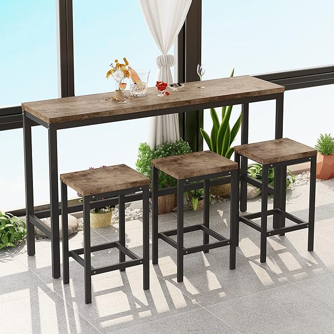 NicBex Kitchen Table Set Dining Room Table Set Modern Design Kitchen Dining Table, Pub Table, Long Dining Table Set with 3 Stools for Kitchen, Apartment, Easy Assembly, Natural - LeafyLoom