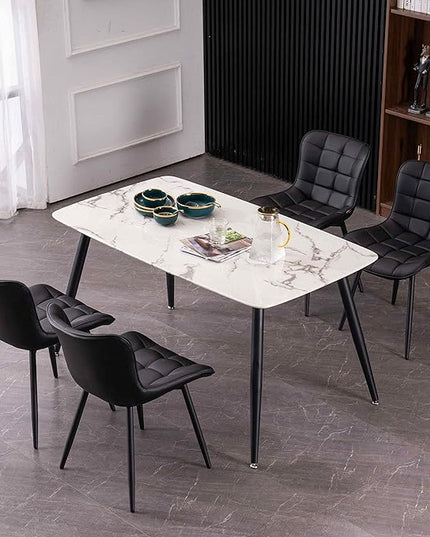YOUTASTE Black Dining Chairs Set of 2 PU Leather Upholstered Modern Armless Dining Room Chair with Back Metal Legs Kitchen Dinner Accent Guest Chairs for Vanity Reception Waiting Room - LeafyLoom