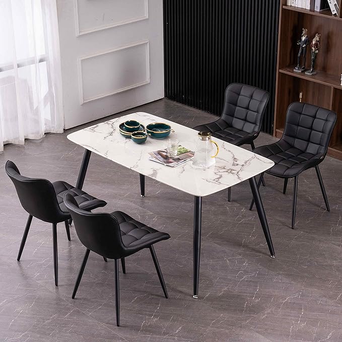 YOUTASTE Black Dining Chairs Set of 2 PU Leather Upholstered Modern Armless Dining Room Chair with Back Metal Legs Kitchen Dinner Accent Guest Chairs for Vanity Reception Waiting Room - LeafyLoom