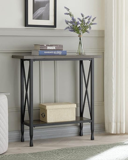 Leick Home 23005 Chisel & Forge Narrow Recliner Side Table with Shelf, Gray/Matte Black - LeafyLoom