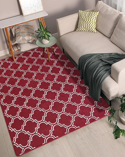 Chicrug Shag Geometric 4x6 Area Rug for Living Room, Large Modern Memory Foam Indoor Carpet, Fluffy Rug for Bedroom Bedside Room Decor for Family Girls Kids Nursery, Wine Red/White - LeafyLoom