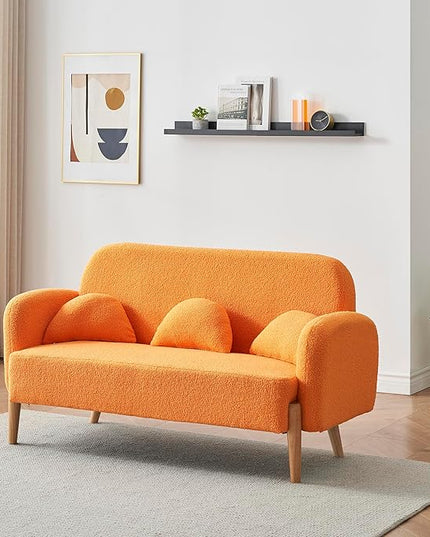 NicBex Sectional Couch Sofa with 3 Lumbar Pillows Teddy Velvet Cloud Couch for Living Room Furniture Sets with Wooden Legs, Modular Sofa for Living Room, Bedroom, Apartment,59.1" L, Orange - LeafyLoom