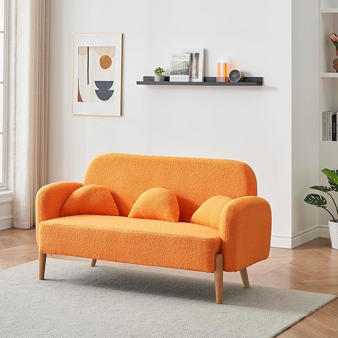 NicBex Sectional Couch Sofa with 3 Lumbar Pillows Teddy Velvet Cloud Couch for Living Room Furniture Sets with Wooden Legs, Modular Sofa for Living Room, Bedroom, Apartment,59.1" L, Orange - LeafyLoom