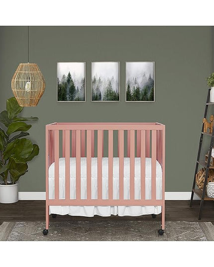 Jett Non-Full Size Folding Convertible Crib, Lightweight Portable Crib, Three Adjustable Mattress Height Settings, Easy to Fold Travel Crib, 1.5” Mattress Pad Included - LeafyLoom