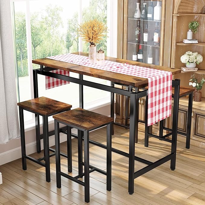 DKLGG Dinner Table Set for 4, Modern Kitchen Table and Chairs for 4 Wooden Top and Adjustable Metal Legs, Small Dining Room Table Set 5 Pieces Compact Design for Small Space - LeafyLoom