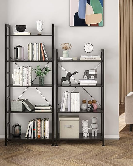 VERMESS Industrial Bookshelf, 4-Tier 24inch Black Shelving Unit Wood Bookcase with Open Shelves, Rustic Standing Bookshelves Metal Frame Display Rack for Living Room,Bedroom, 24 * 11.8 * 47.2inch - LeafyLoom