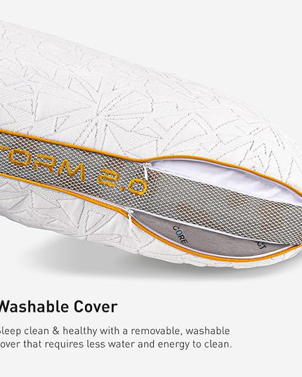 Bedgear Storm Performance Pillow - Size 2.0 - Cooling Pillow for Hot Sleepers - Medium Firmness Bed Pillow for All Sleep Positions - Hypoallergenic, Washable Removable Cover - 20" W x 26" L x 5.75" H - LeafyLoom