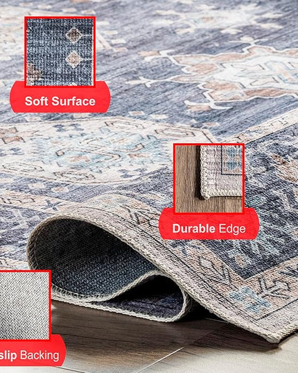 nuLOOM Finley Machine Washable Vintage Distressed Ultra Thin Area Rug, 3' x 5', Grey - LeafyLoom