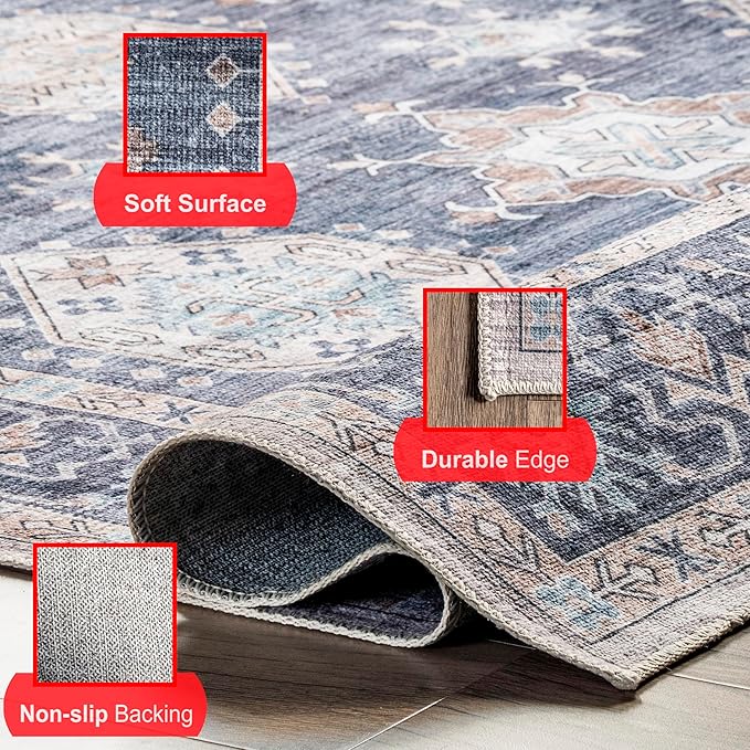 nuLOOM Finley Machine Washable Vintage Distressed Ultra Thin Area Rug, 3' x 5', Grey - LeafyLoom