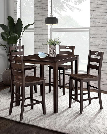 Furniture of America Burnett Wood 5-Piece Counter Height Dining Room Set, Square Table and 4 Durable Slat Back Chairs with Footrest for Home Kitchen Furniture, Dinettes, Espresso - LeafyLoom