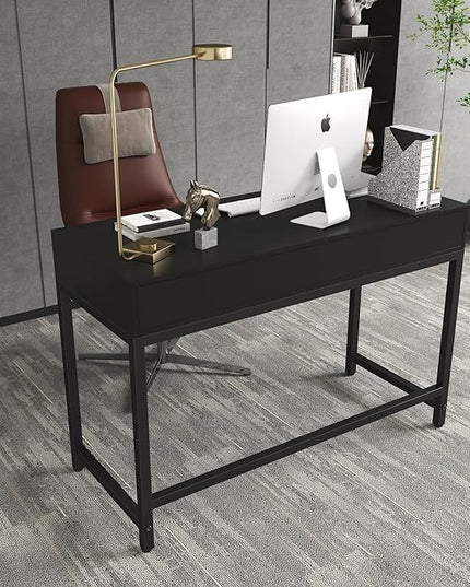 WESTREE Computer Gaming Desk Office - Study Writing Desk with Drawer for Teen, Bedroom Makeup Desk Home Office with Storage Shelf, Height Monitor Stand - LeafyLoom