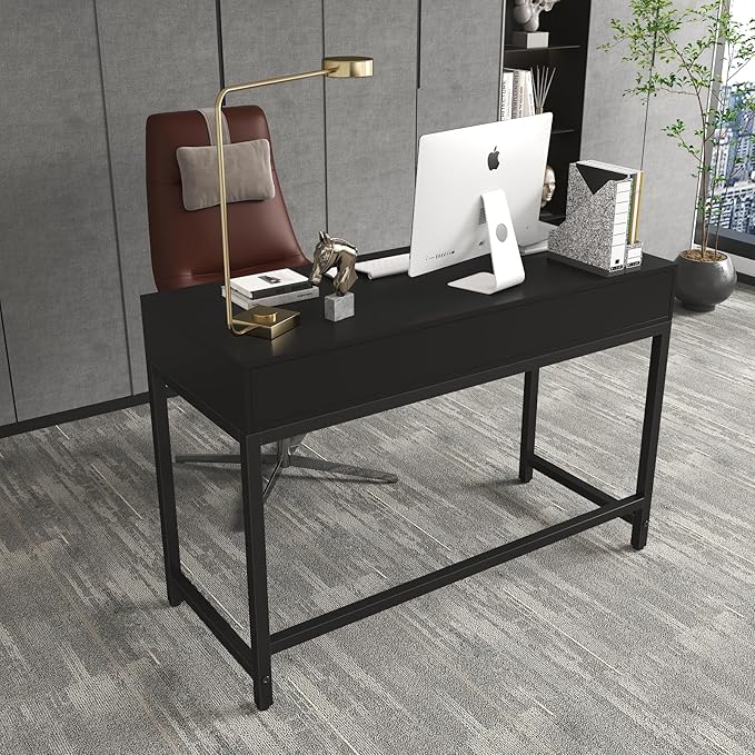 WESTREE Computer Gaming Desk Office - Study Writing Desk with Drawer for Teen, Bedroom Makeup Desk Home Office with Storage Shelf, Height Monitor Stand - LeafyLoom