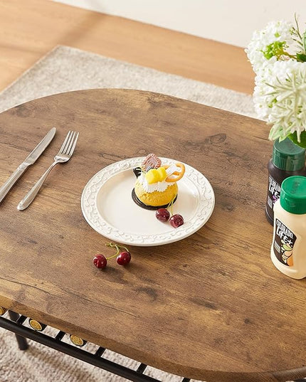 VECELO 3 Piece Small Round Dining Table Set for Kitchen Breakfast Nook, Wood Grain Tabletop with Wine Storage Rack, Save Space, 31.5", Antique & Black - LeafyLoom